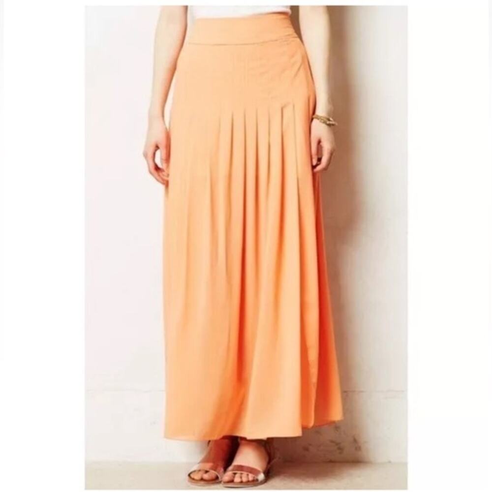 Anthropologie Maeve Zocalo Pleated Chiffon Maxi Skirt Slit Orange Small NWT